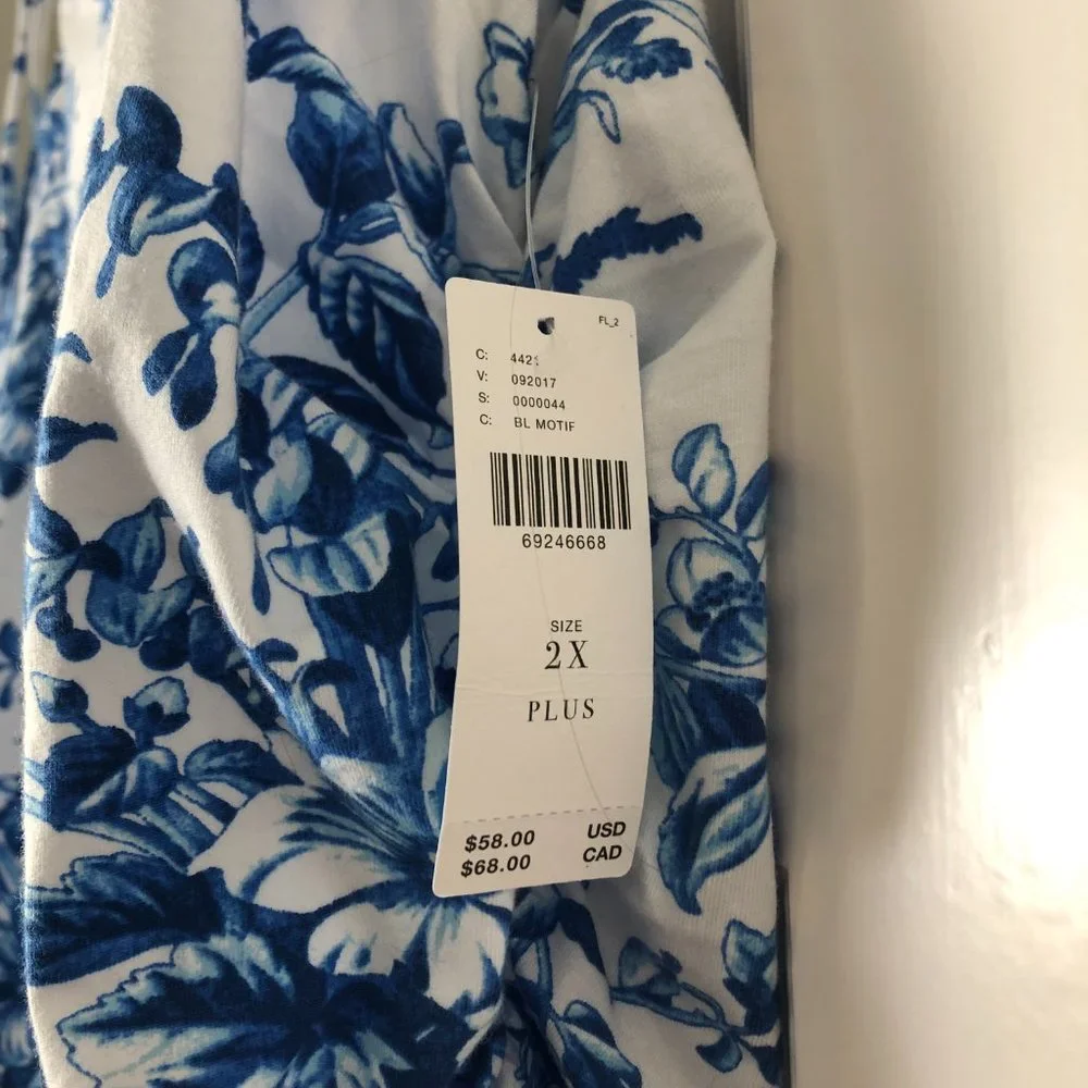 💙 NEW Anthropologie Maeve Shirred Tie Shoulder Chinoiserie Tank Top 2X - Picture 7 of 9